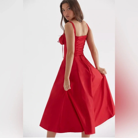 HOUSE OF CB 'Carmen' Red Rose Bustier Midi Dress - Picture 2 of 4